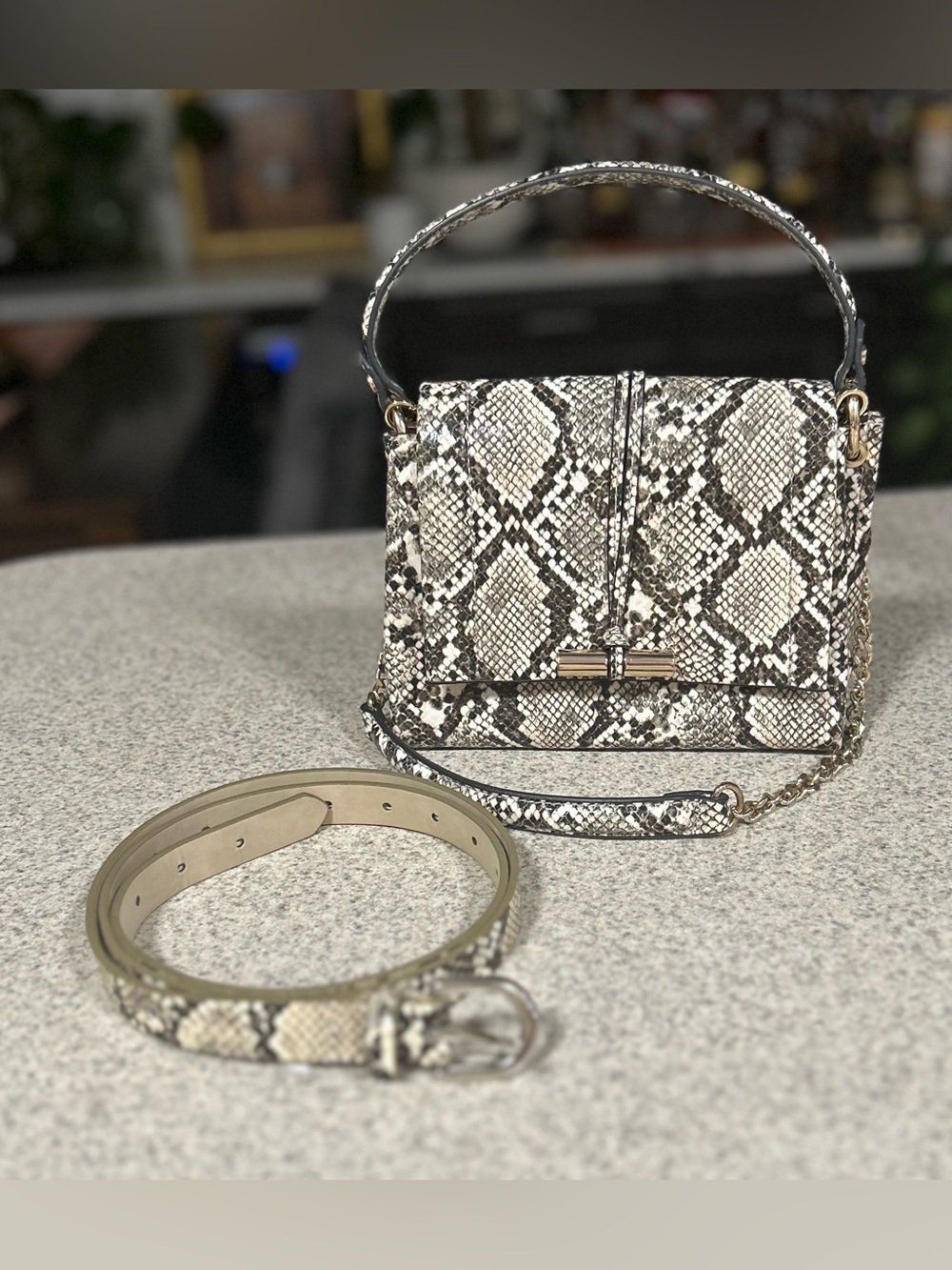 Faux Snakeskin Top-handle Bag & Matching Belt